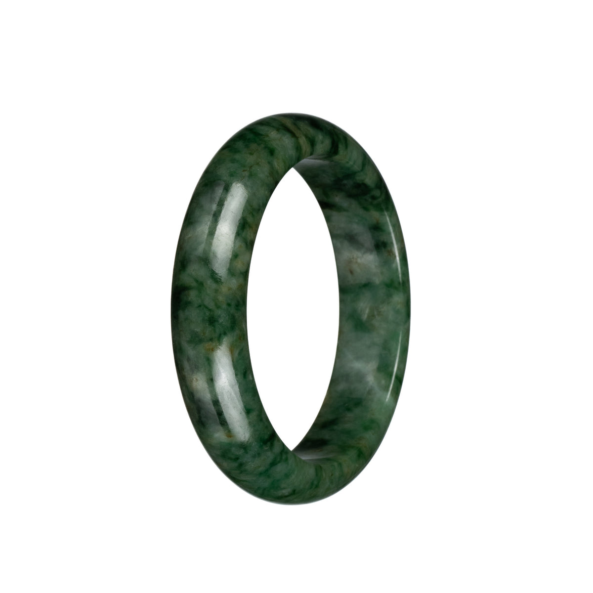 Genuine Untreated Green with Dark Green Patterns Jadeite Jade Bracelet - 57mm Half Moon