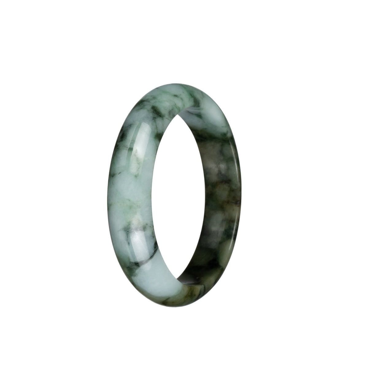 Genuine Untreated Light Green and Brown with Dark Green Patterns Jade Bangle - 53mm Half Moon