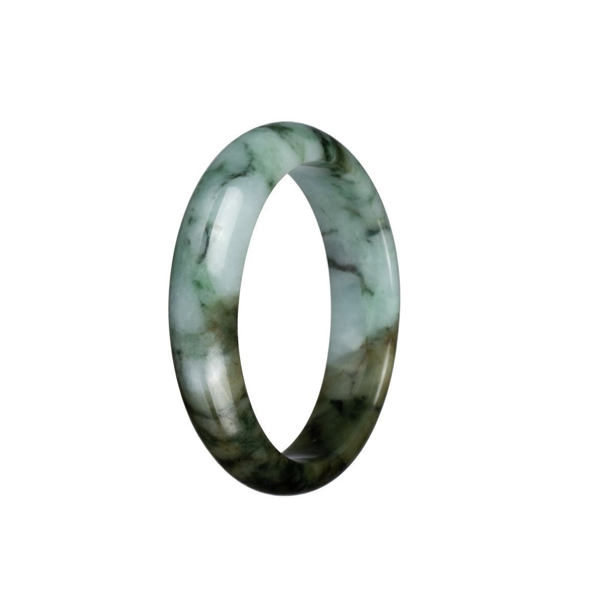 Genuine Untreated Light Green and Brown with Dark Green Patterns Jade Bangle - 53mm Half Moon