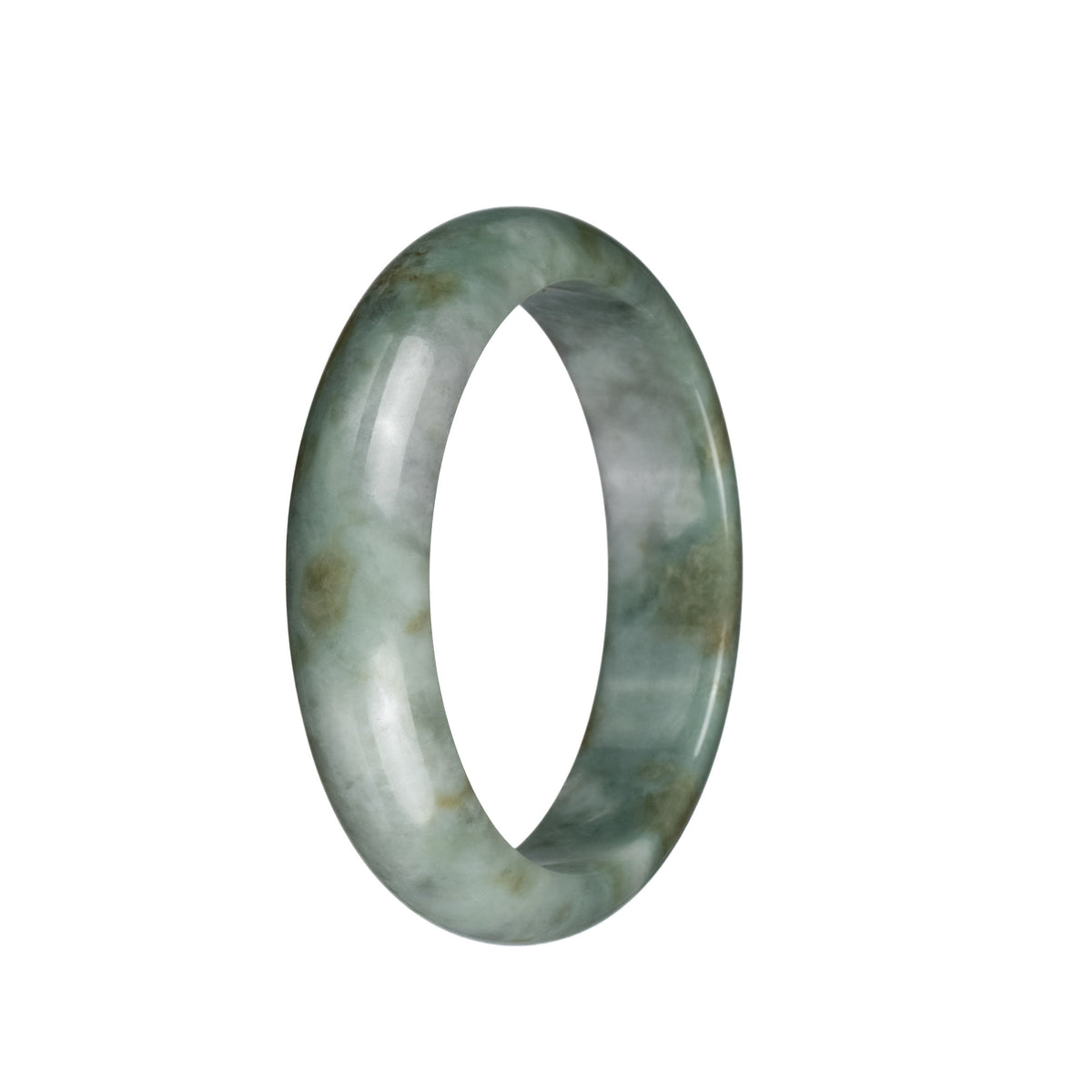 Genuine Grade A Light Grey with Bluish Green and Brown Patches Burma Jade Bracelet - 58mm Half Moon