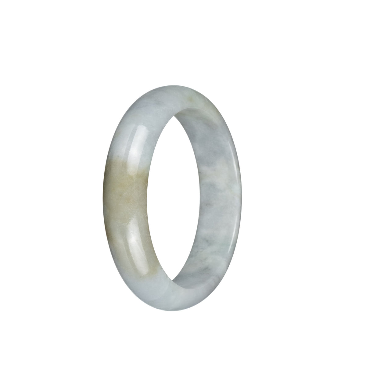 Authentic Untreated Light Grey with Light Brown Patches Jadeite Jade Bracelet - 54mm Half Moon