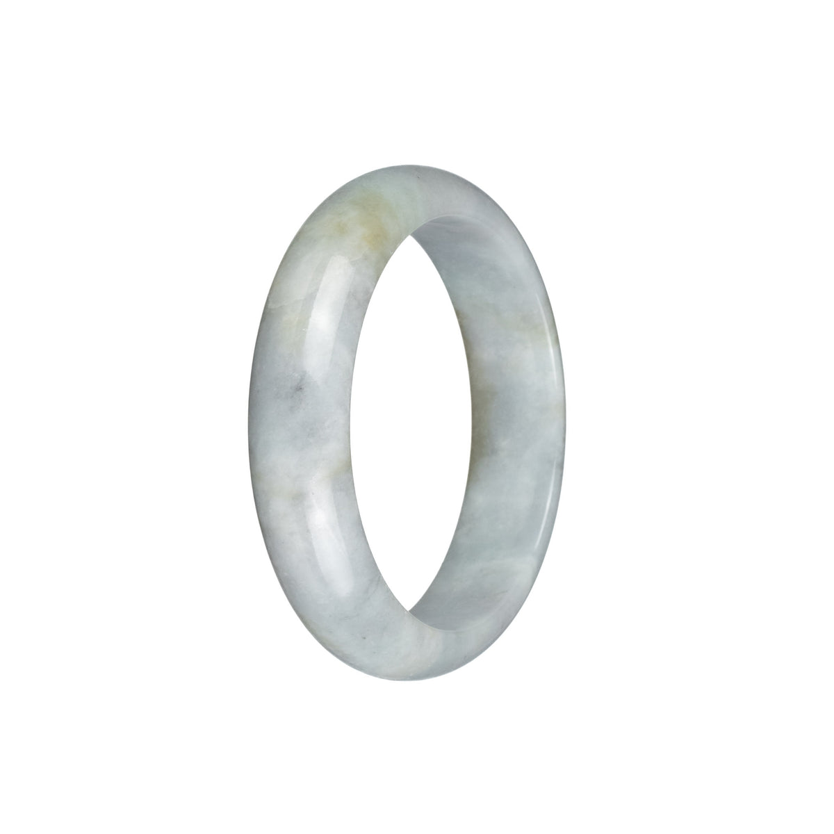 Authentic Untreated Light Grey with Light Brown Patches Jadeite Jade Bracelet - 54mm Half Moon