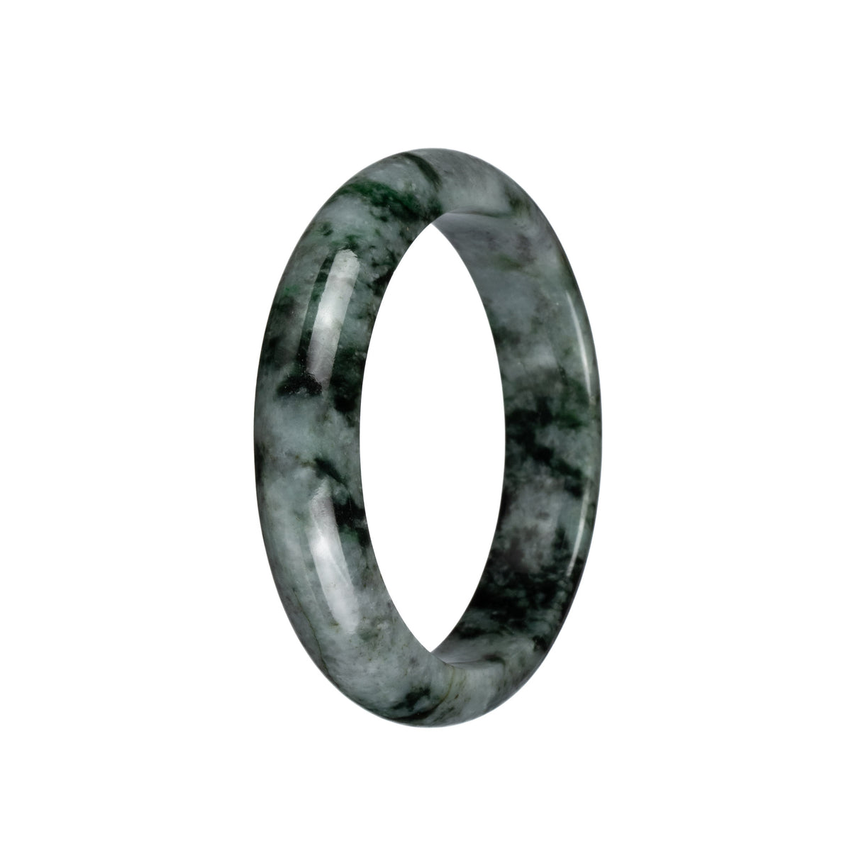 Genuine Type A Grey with Black and Green Patterns Jade Bangle - 58mm Half Moon