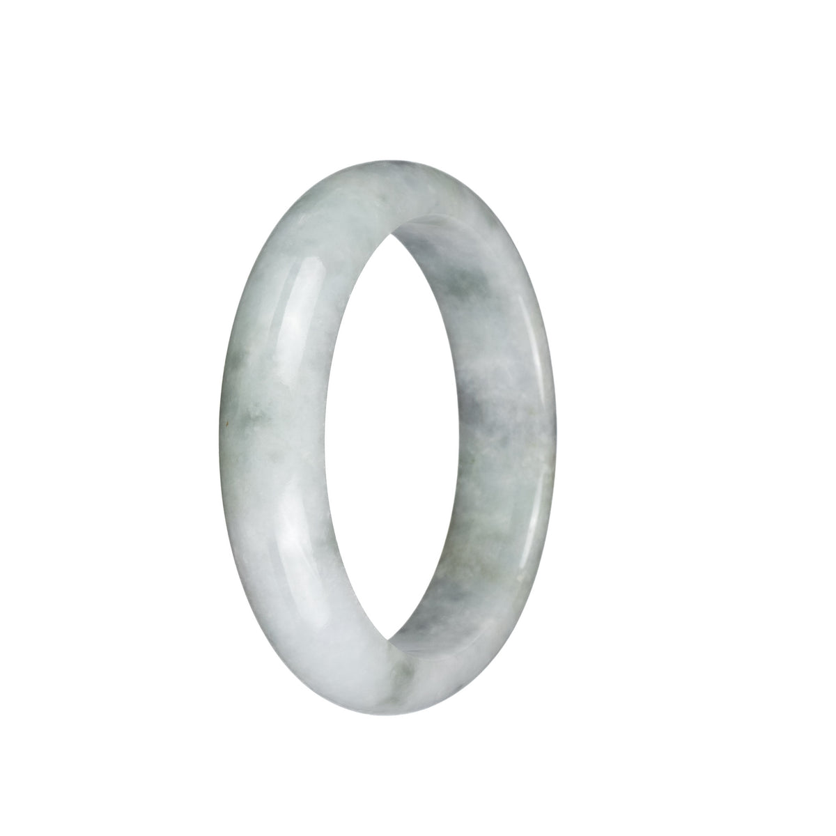 Real Grade A Light Grey with Pale GreenBurma Jade Bangle - 56mm Half Moon