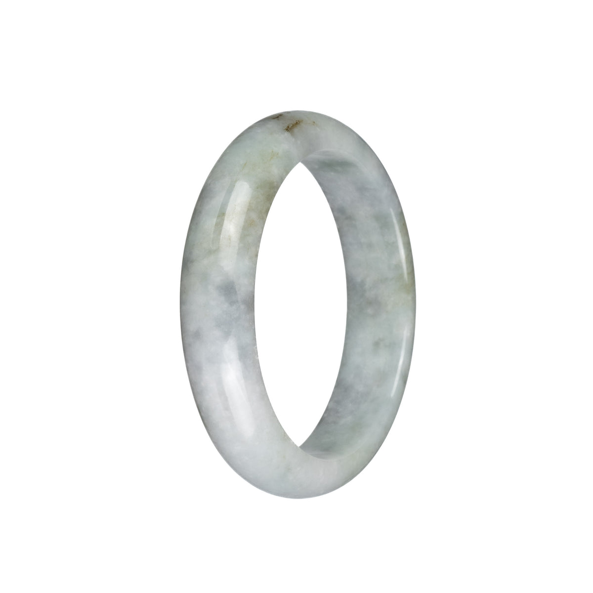 Real Grade A Light Grey with Pale GreenBurma Jade Bangle - 56mm Half Moon