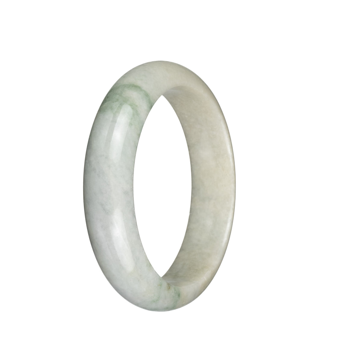 Genuine Untreated Greyish White with Green Patterns Burma Jade Bangle - 58mm Half Moon