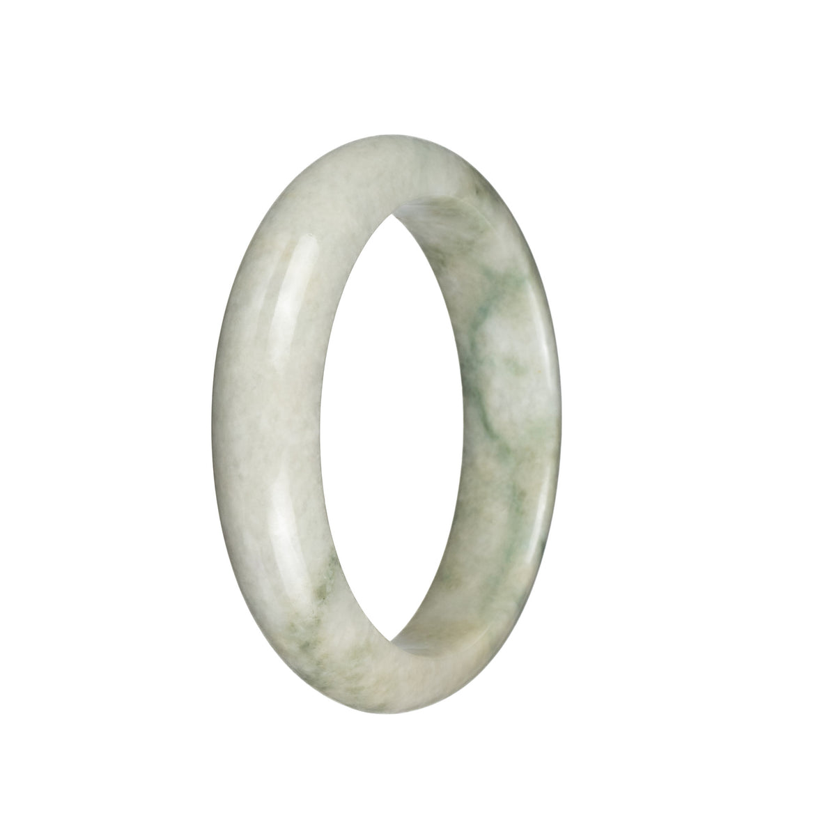 Genuine Grade A Greyish White with Bluish Green PatternsBurmese Jade Bangle - 58mm Half Moon