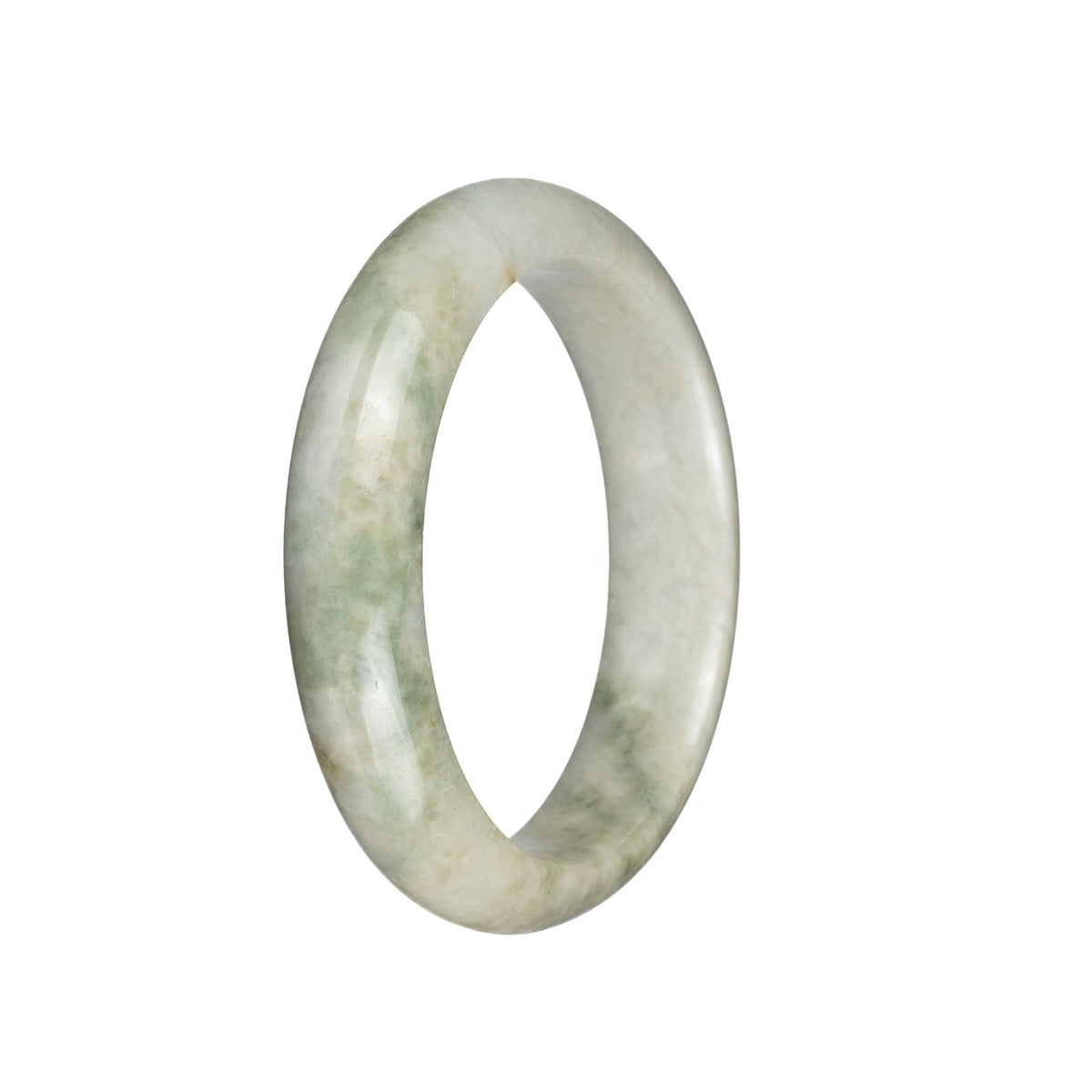 Genuine Grade A Greyish White with Bluish Green PatternsBurmese Jade Bangle - 58mm Half Moon