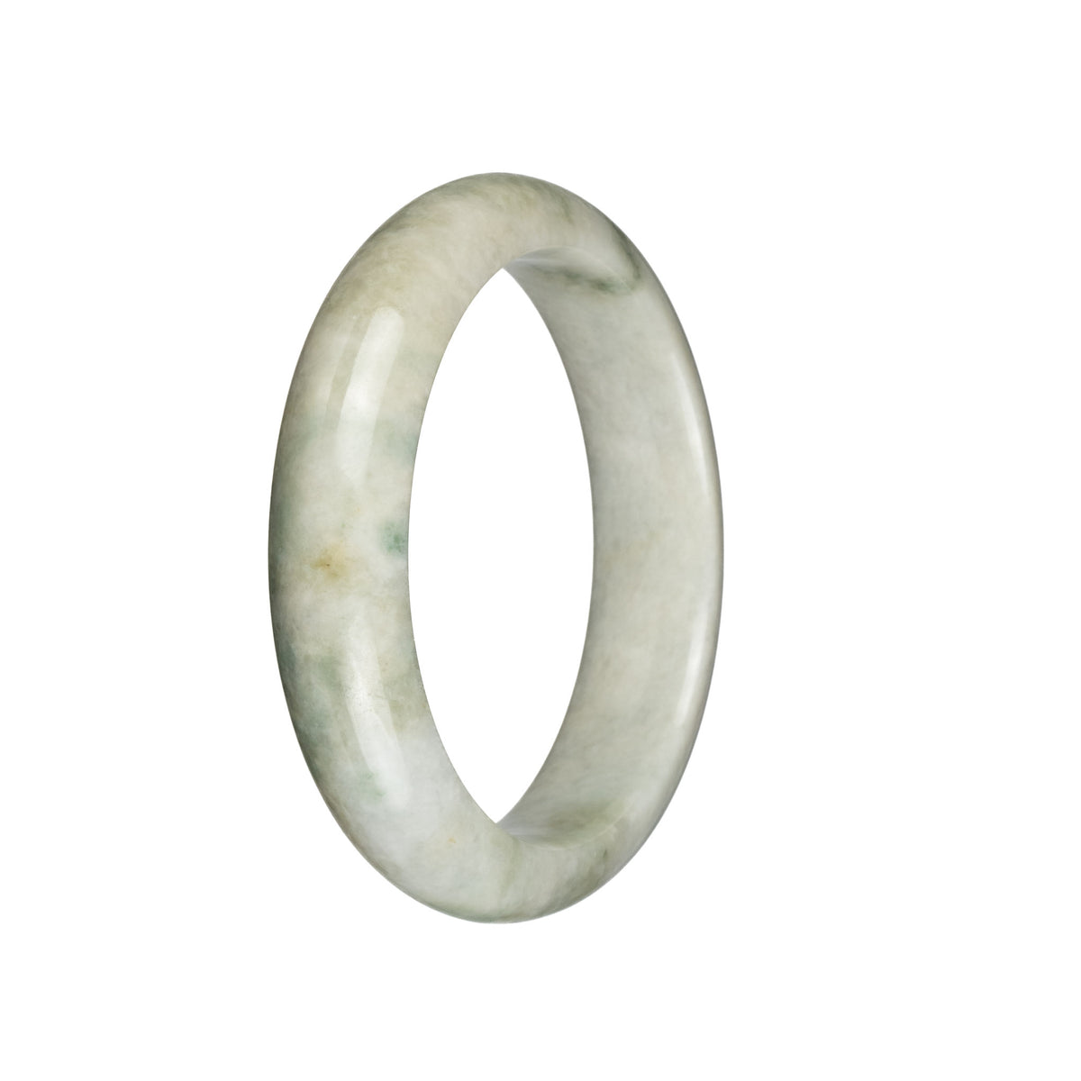 Genuine Grade A Greyish White with Bluish Green PatternsBurmese Jade Bangle - 58mm Half Moon