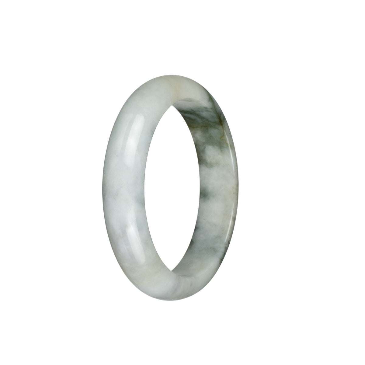 Genuine Grade A White with Olive Green and Pale Brown Patterns Burma Jade Bracelet - 53mm Half Moon