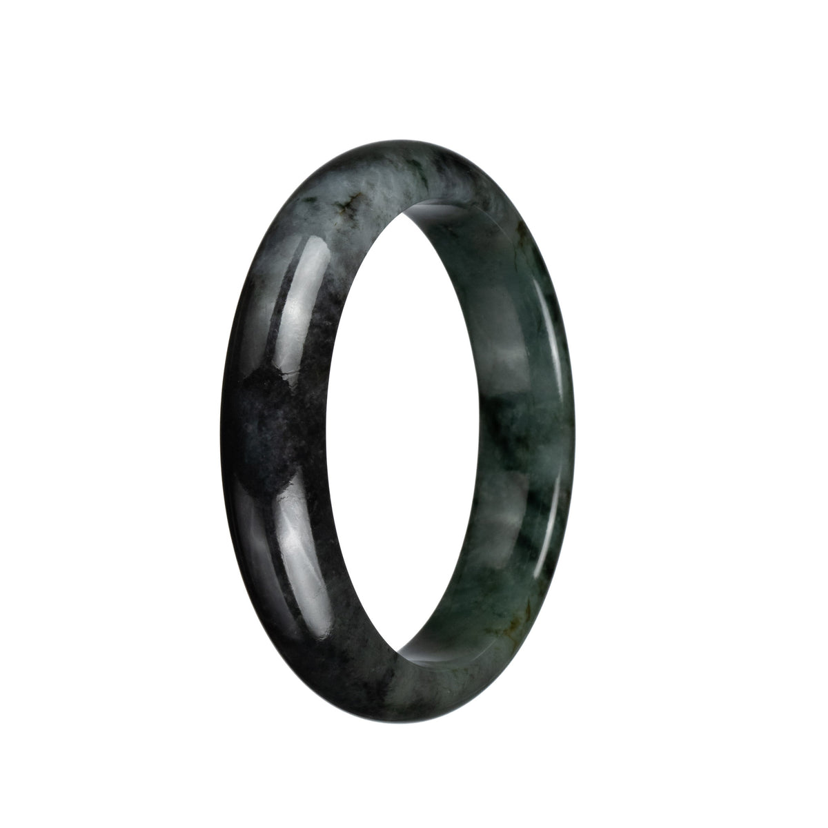 Genuine Grade A Black and Grey Jade Bangle - 60mm Half Moon