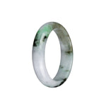 Authentic Grade A White and Light Brown with Dark Green and Apple Green Patterns Burmese Jade Bracelet - 54mm Half Moon