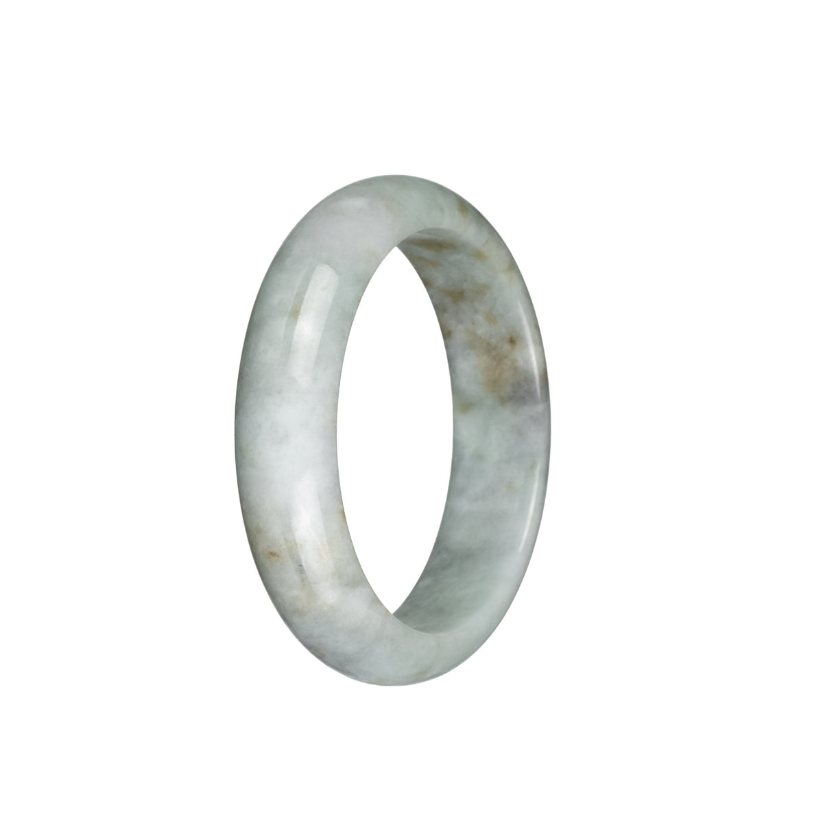 Real Type A Light Grey with Light Brown Patterns Jade Bangle - 53mm Half Moon