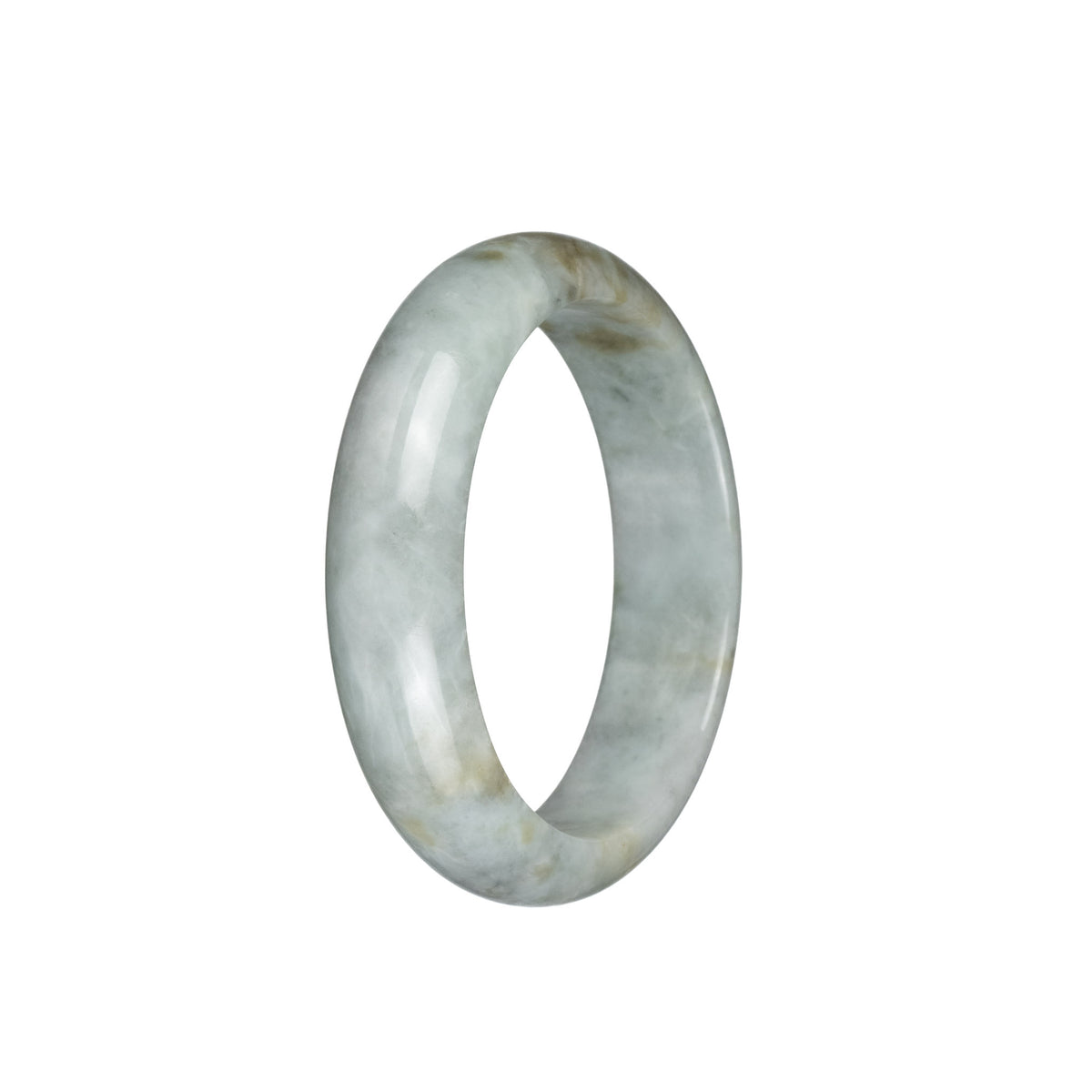 Real Type A Light Grey with Light Brown Patterns Jade Bangle - 53mm Half Moon