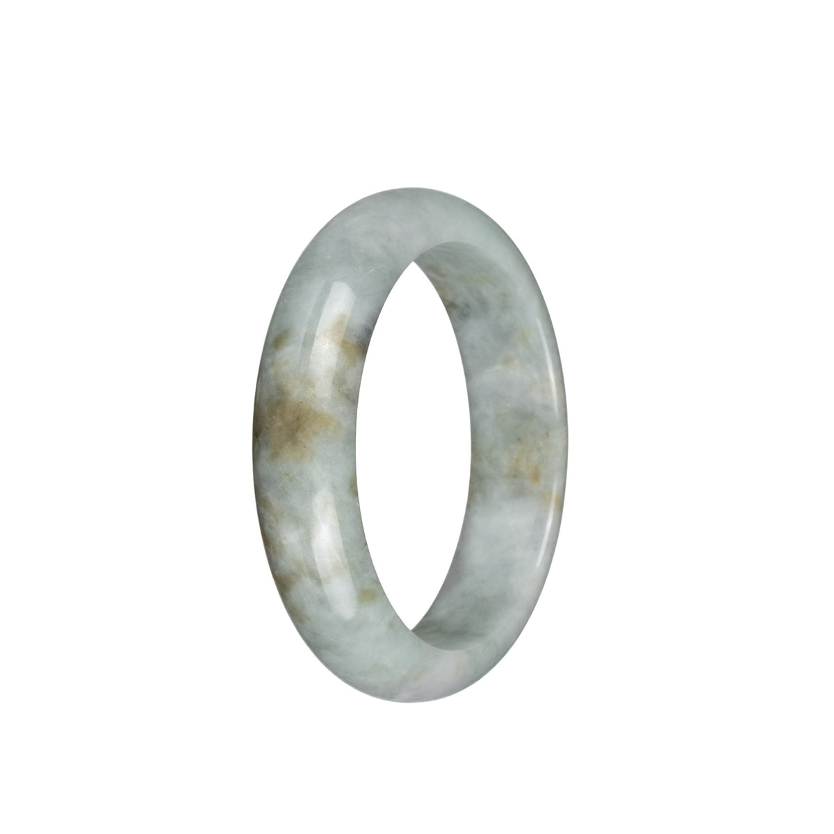 Real Type A Light Grey with Light Brown Patterns Jade Bangle - 53mm Half Moon