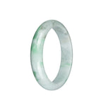 Authentic Grade A Pale Green with Light Green and Light Grey Pattern Jadeite Jade Bangle - 59mm Half Moon