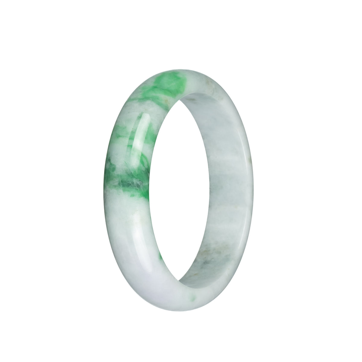 Certified Type A Pale Green with Light Green and Light Grey Pattern Burmese Jade Bangle Bracelet - 59mm Half Moon