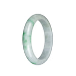 Certified Grade A Light Grey with Apple Green Pattern Jadeite Bangle Bracelet - 58mm Half Moon