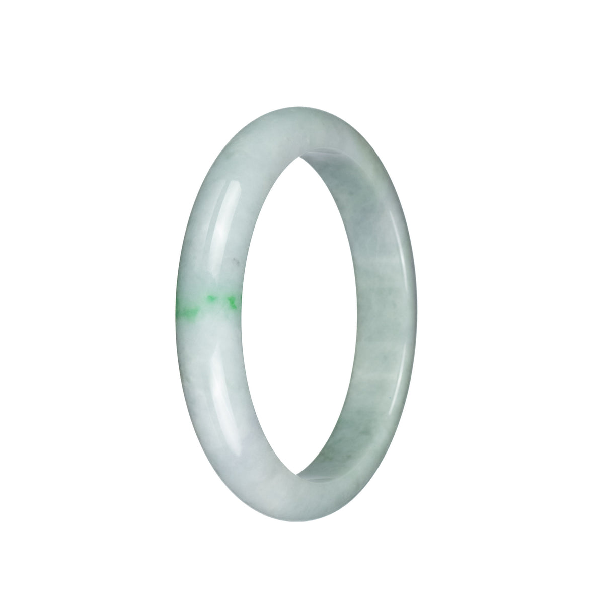 Authentic Untreated Pale Grey with Emerald Green Pattern Traditional Jade Bangle Bracelet - 60mm Half Moon