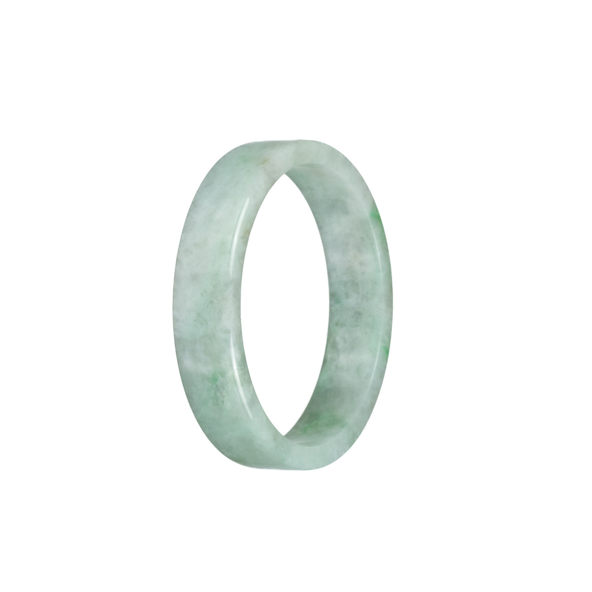 Real Untreated Pale Green with Green Pattern Jade Bangle Bracelet - 52mm Flat