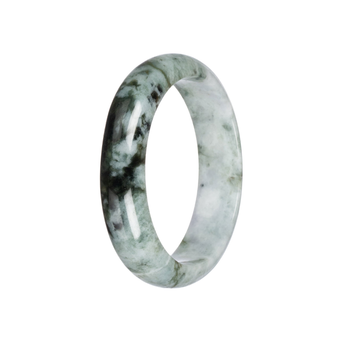 Untreated Pale Green with Green and Black Burma Jade Bangle - 58mm Half Moon