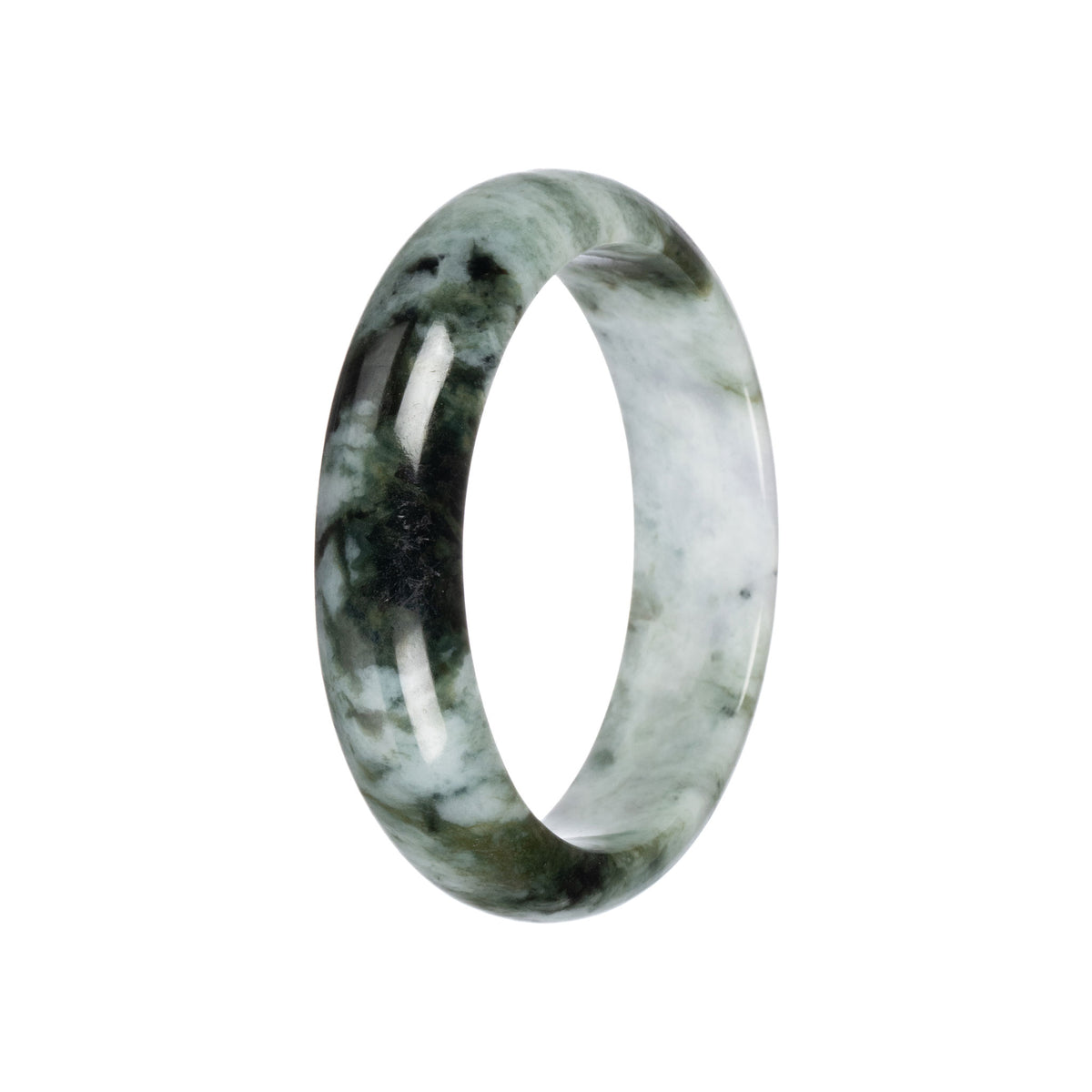 Untreated Pale Green with Green and Black Burma Jade Bangle - 58mm Half Moon