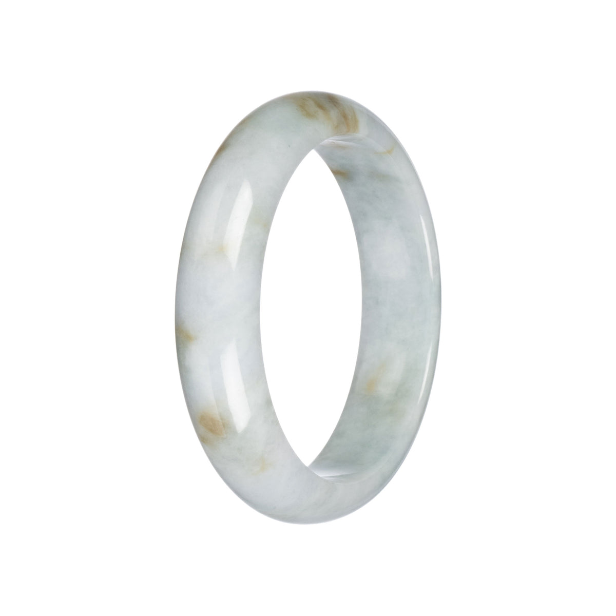 Untreated Pale Green with Brown Traditional Jade Bangle - 59mm Half Moon