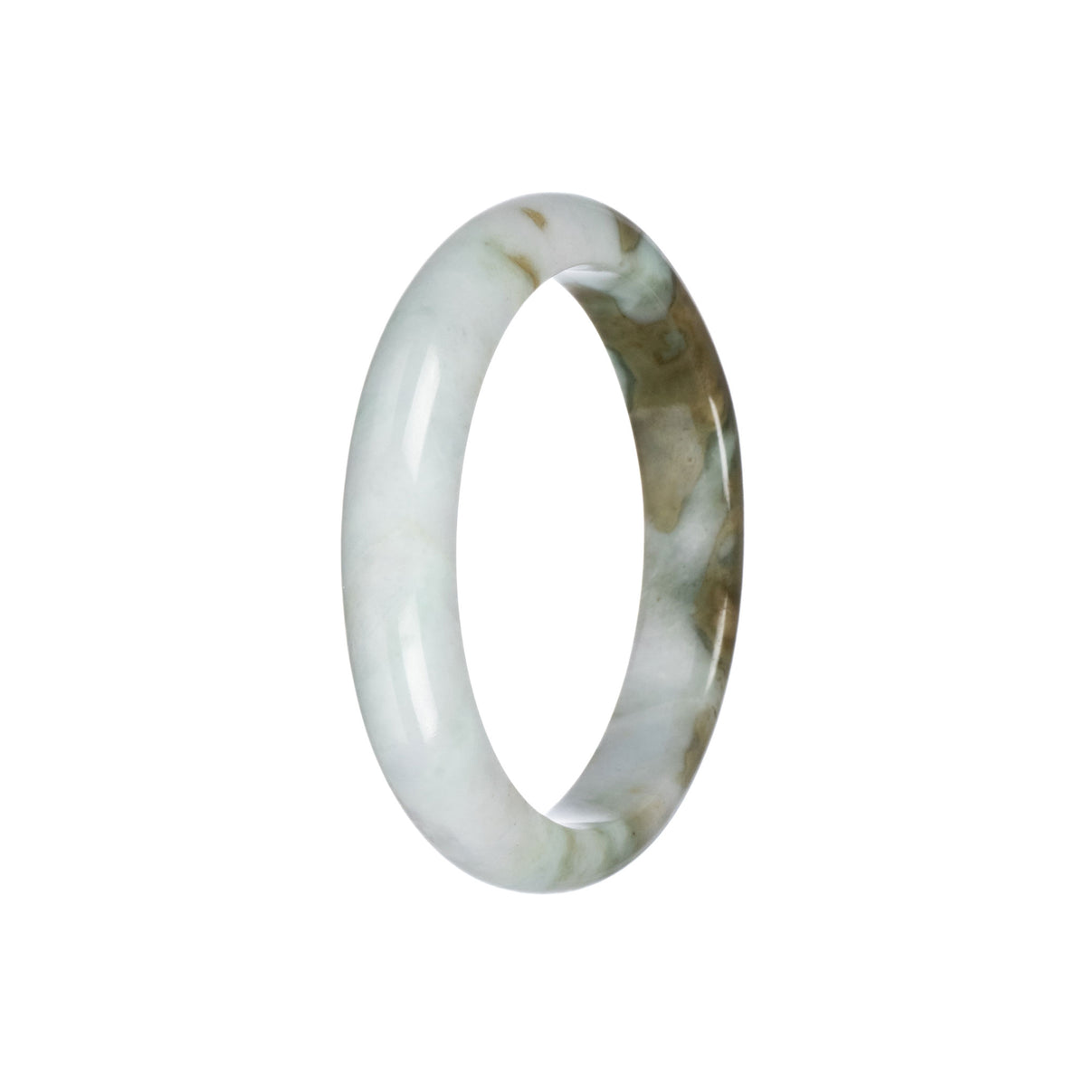 Authentic Pale Green with Olive Green Burmese Jade Bangle - 55mm Half Moon