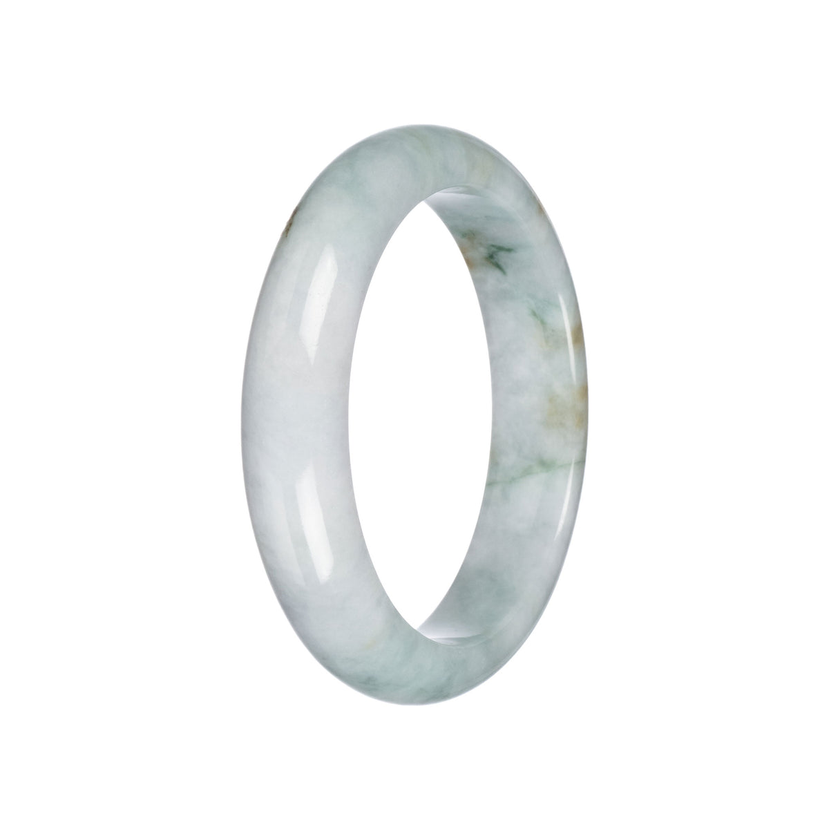 Genuine White with Green Jadeite Bangle Bracelet - 58mm Half Moon