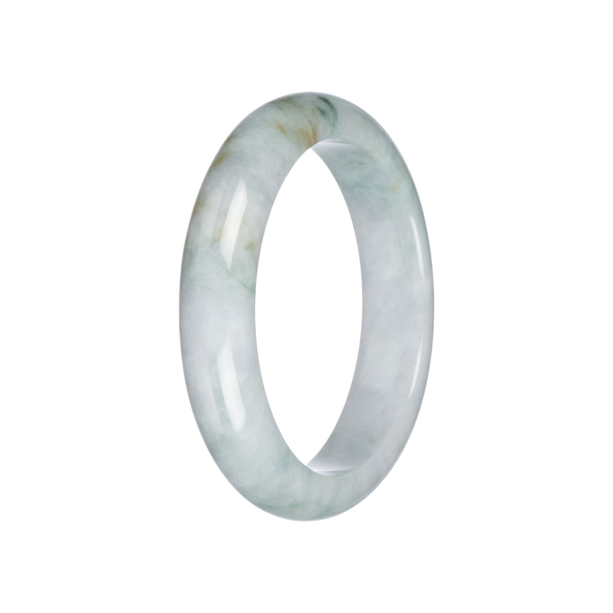 Genuine White with Green Jadeite Bangle Bracelet - 58mm Half Moon