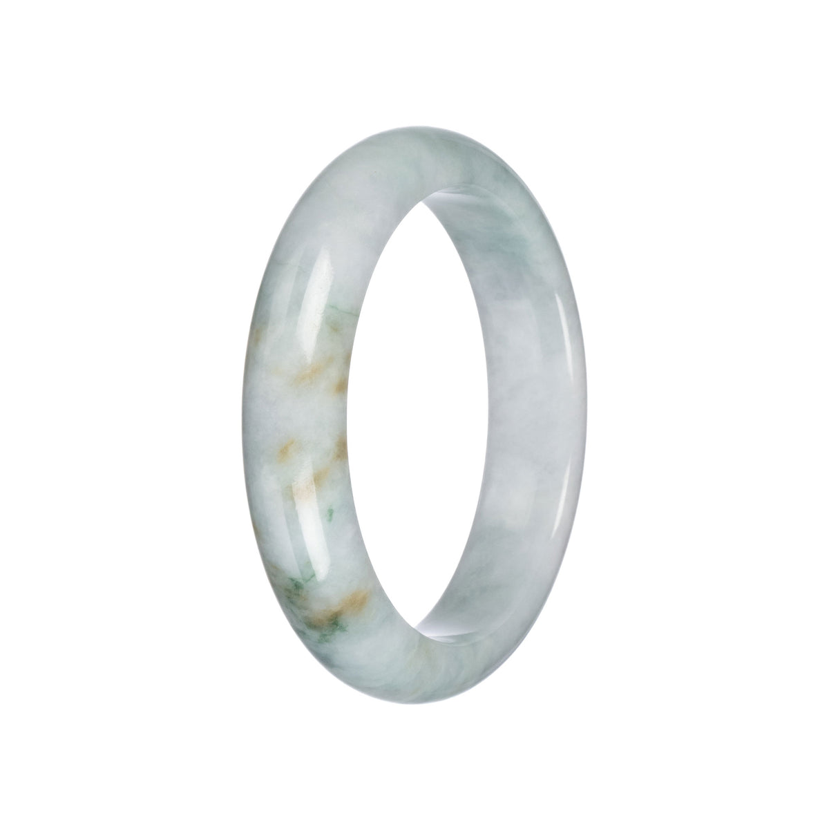 Genuine White with Green Jadeite Bangle Bracelet - 58mm Half Moon