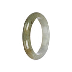 Real Olive Green and White Burma Jade Bangle - 55mm Half Moon