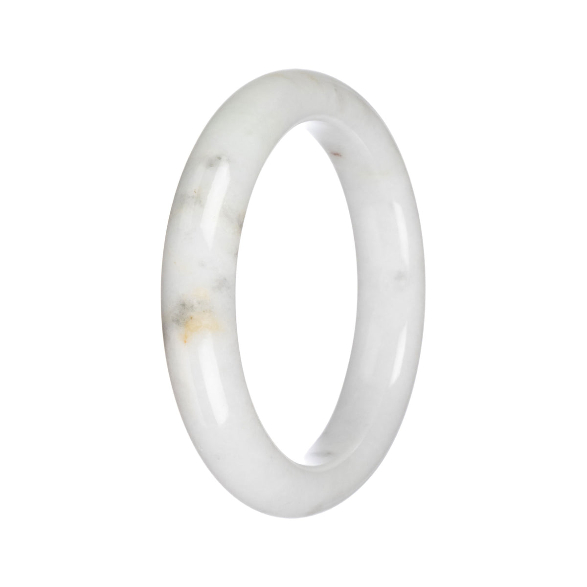 Untreated White with Dark Grey Spots Burma Jade Bangle Bracelet - 61mm Semi Round