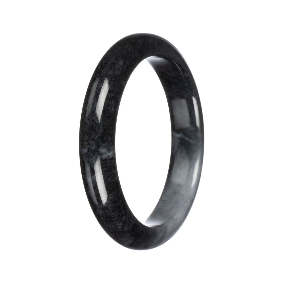 Grade A Black with Grey Patch Traditional Jade Bangle - 64mm Half Moon