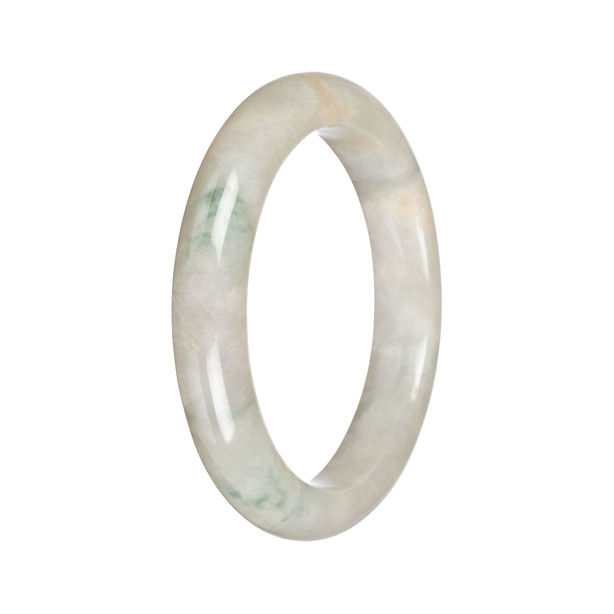 Untreated White with Green Traditional Jade Bangle Bracelet - 62mm Half Moon