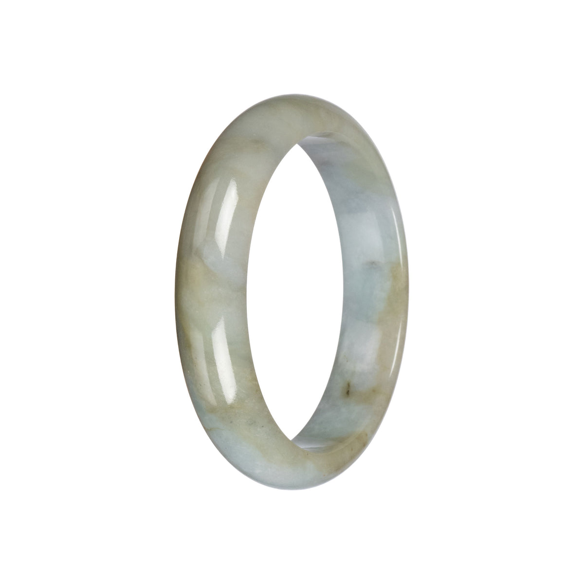 Real Light Green Pattern Burmese Jade Bangle - 59mm Half Moon