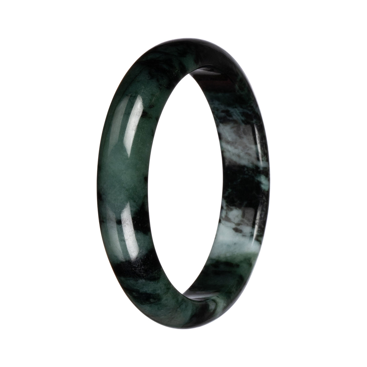 Natural Dark Green and Black Jadeite Jade Bangle - 67mm Half Moon