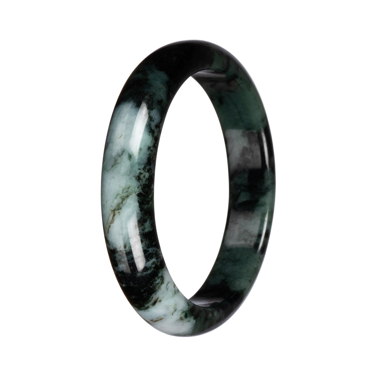 Natural Dark Green and Black Jadeite Jade Bangle - 67mm Half Moon