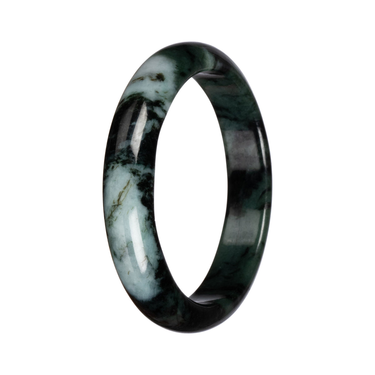 Natural Dark Green and Black Jadeite Jade Bangle - 67mm Half Moon