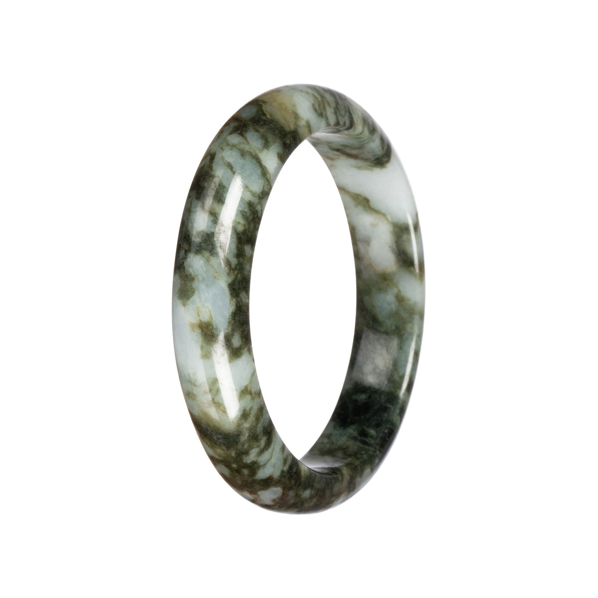 Untreated Deep Olive Green Pattern Jade Bangle - 61mm Half Moon