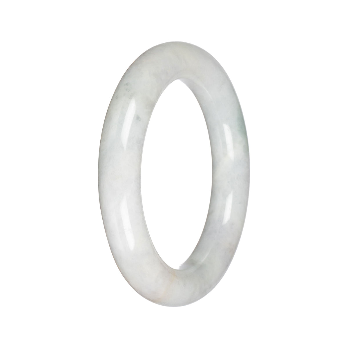 Real White with Pale Green Traditional Jade Bangle - 57mm Round