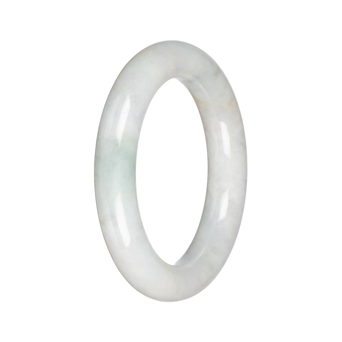 Real White with Pale Green Traditional Jade Bangle - 57mm Round