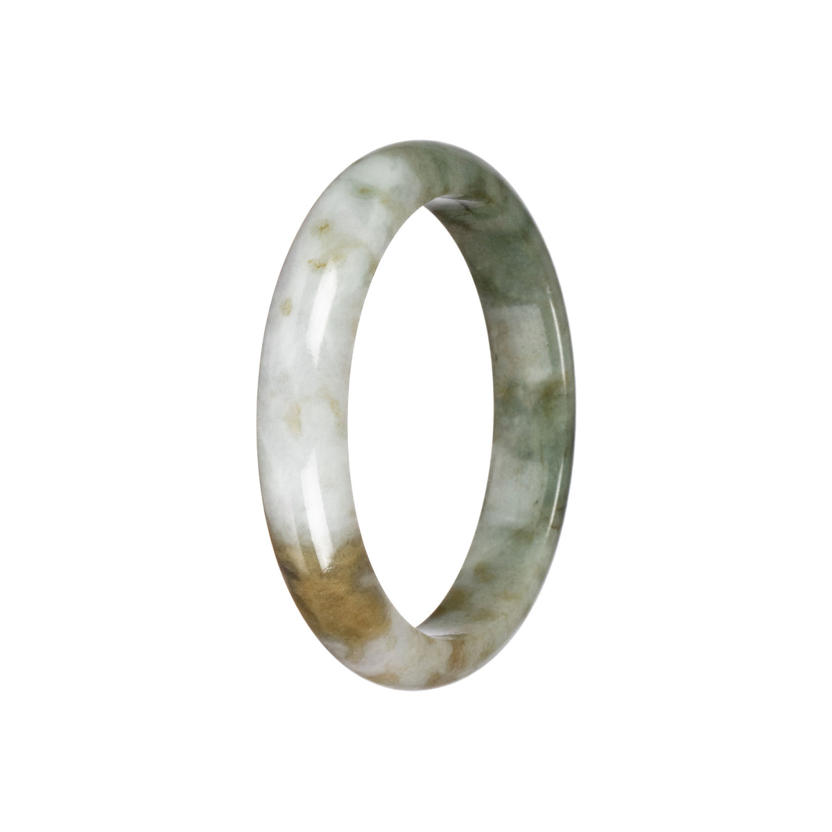 Natural Green and White Pattern Jadeite Bangle - 58mm Half Moon