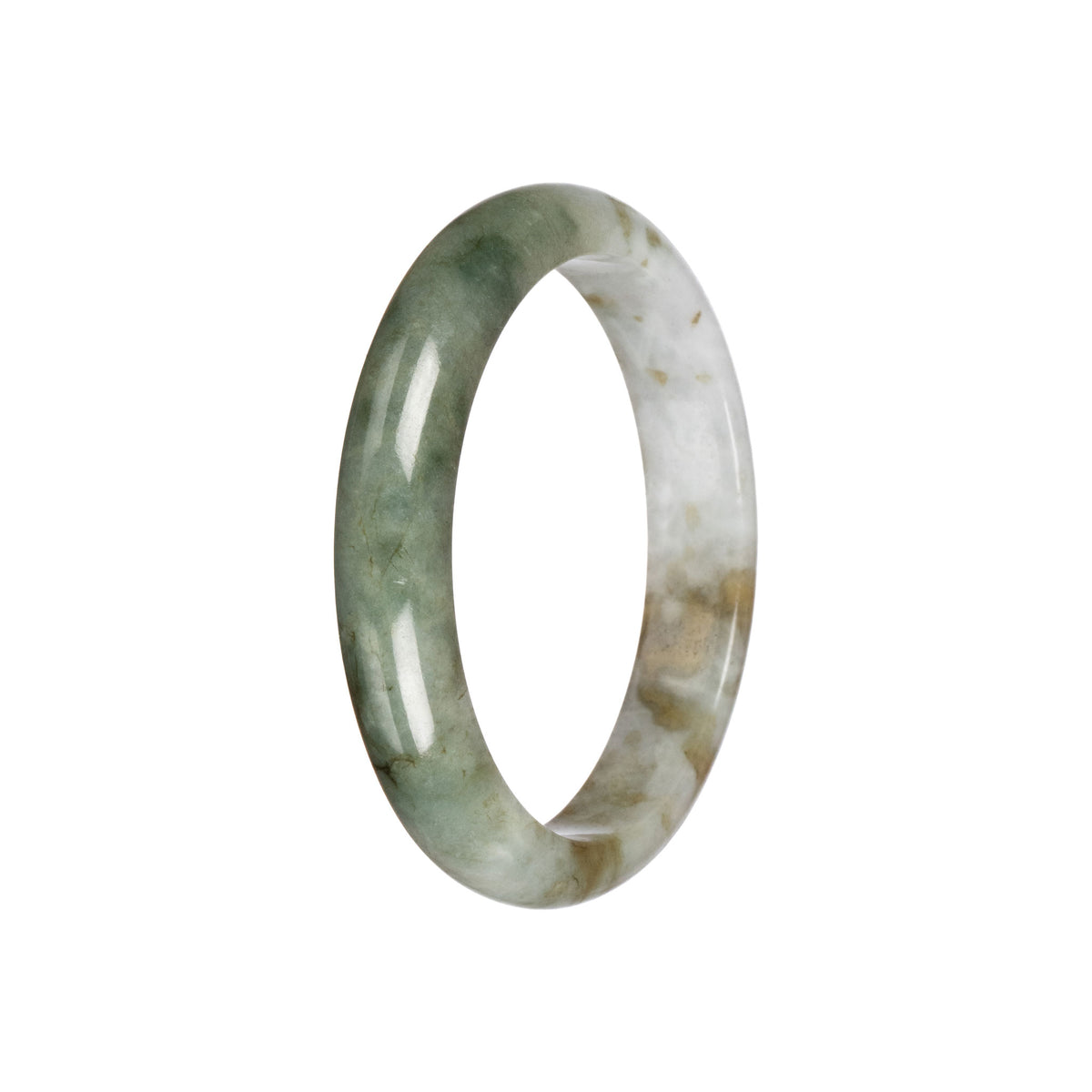 Natural Green and White Pattern Jadeite Bangle - 58mm Half Moon