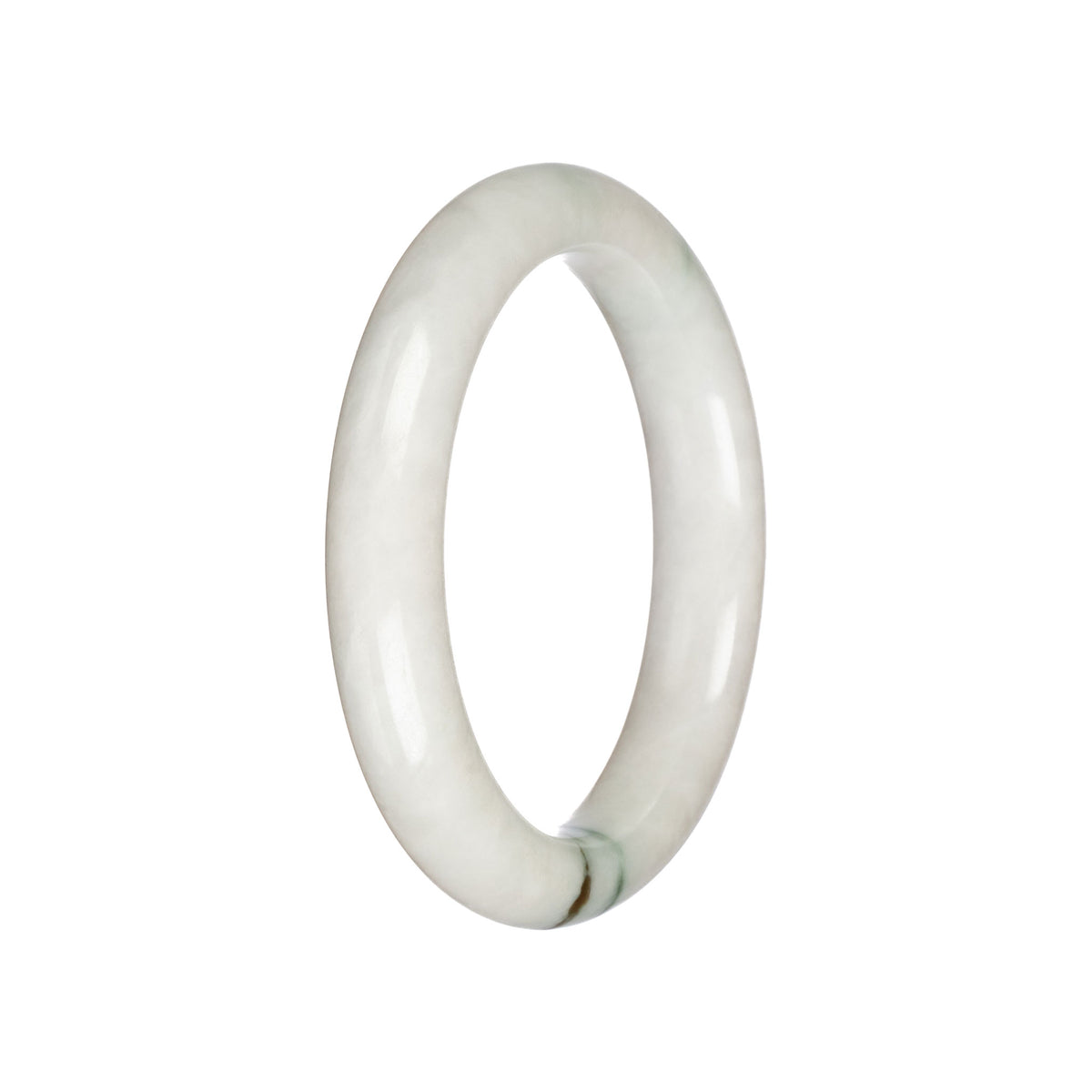 Real White with Green Jade Bangle Bracelet - 57mm Semi round