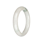 Real White with Green Jade Bangle Bracelet - 57mm Semi round