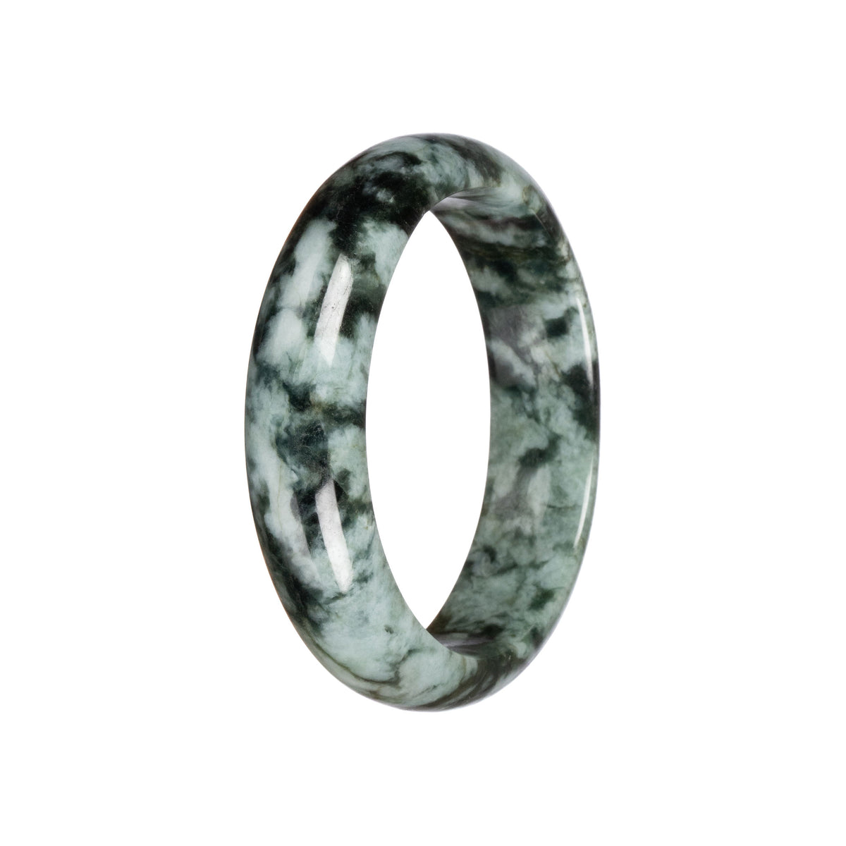 Real Grey with Dark Green Pattern Burma Jade Bangle - 58mm Half Moon