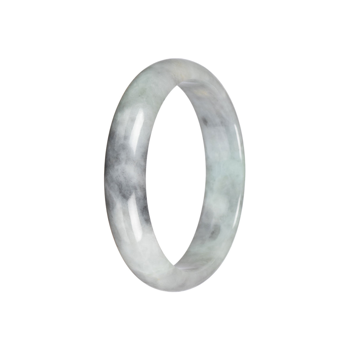 Natural Light Grey with Pale Green Burmese Jade Bangle - 58mm Half Moon