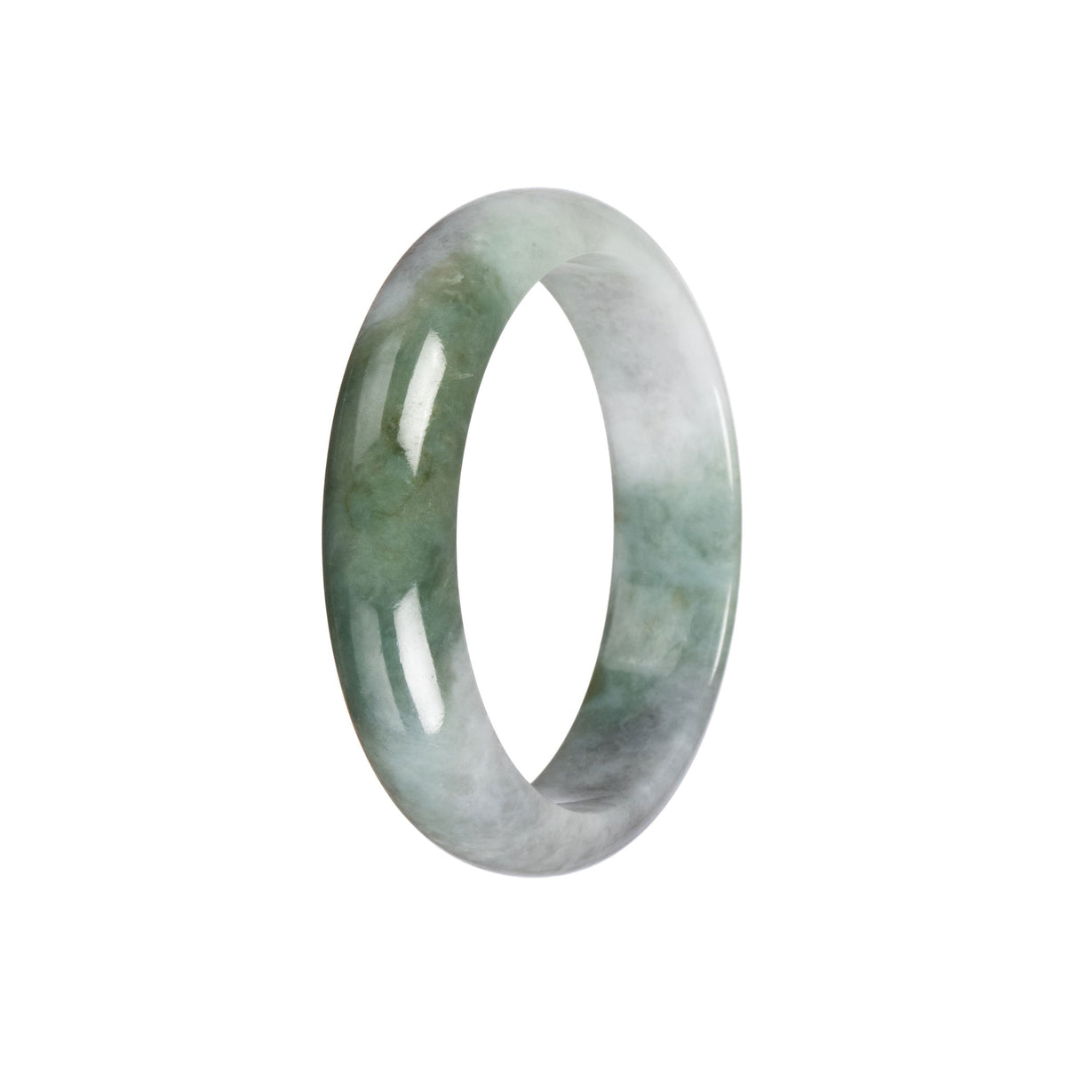 Authentic Green with Light Grey Jade Bangle - 56mm Half Moon