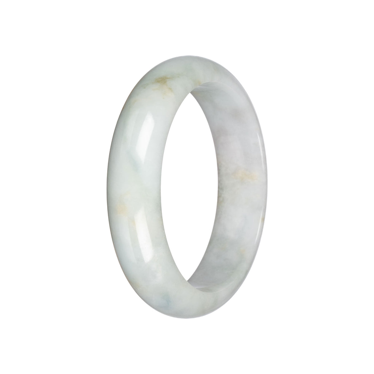 Natural White with Pale Green Jade Bangle Bracelet - 59mm Half Moon